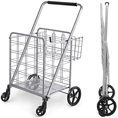 Wellmax Heavy Duty Grocery Cart, Metal Folding Shopping Cart, 160 lb Max - size: Jumbo