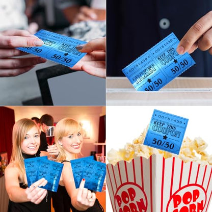 ceiba tree 50/50 Raffle Tickets Double Roll Golden Tickets Large Blue Glitter Cards for Events Carnivals Entry Class Reward Prizes Movie Party Wedding Entertainment - color: Blue