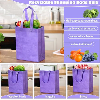 Windyun 50 Pcs Reusable Tote Bag Bulk 8 x 4 x 10 Inch, Light Purple - color: Light Purple