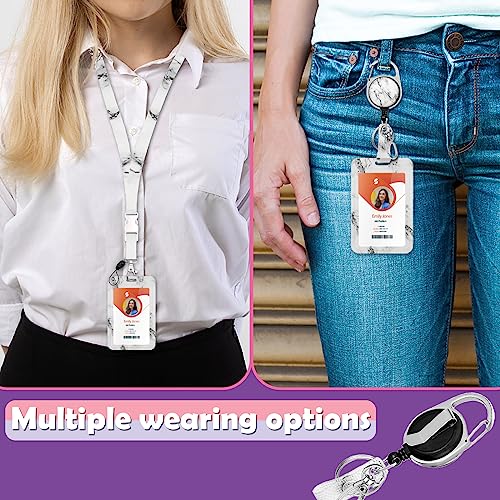 ID Badge Holder with Lanyard,Retractable ID Badge Card Holders Detachable Neck Lanyard Strap with Badge Reel and Vertical ID Holder for Nurse Students Teachers Office Staff(Marble White) - color: Marble White