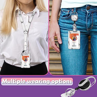 ID Badge Holder with Lanyard,Retractable ID Badge Card Holders Detachable Neck Lanyard Strap with Badge Reel and Vertical ID Holder for Nurse Students Teachers Office Staff(Marble White) - color: Marble White