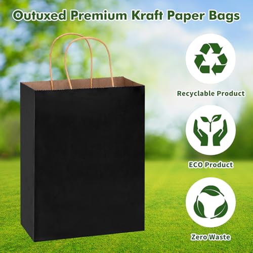 OUTUXED 240pcs 8x4x10in Black Paper Bags with Handles Kraft Paper Gift Bags - color: Black