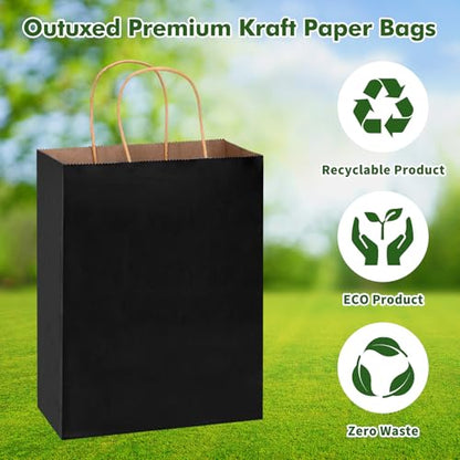 OUTUXED 240pcs 8x4x10in Black Paper Bags with Handles Kraft Paper Gift Bags - color: Black