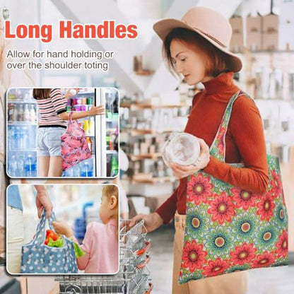 Eccliy 24 Pcs Reusable Grocery Bags Shopping Bags Foldable, Plants Style - style: Plants Style