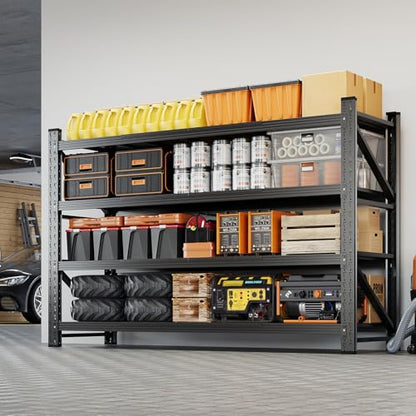 Yizosh 71" W Metal Garage Storage Shelves,5000LBS Heavy Duty 4-Shelf Adjustable Steel Organization Shelving,Utility Rack Shelf,71" W x 24" D x 69" H for Basement,Warehouse,Industrial - size: 71"Wx24"Dx70"H