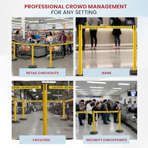 Crowd Control Warehouse 2 Stanchion Retractable Belt Barriers, 11 Foot - color: Caution do Not Enter Belt With Yellow Post