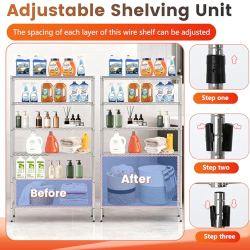 BestOffice | 6-Tier Wire Shelf with Wheels | 45" x 18" x 82" | Chrome - color: Chrome, size: 45"W x 18"D x 82"H