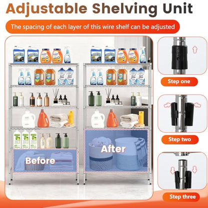 BestOffice | 6-Tier Wire Shelf with Wheels | 45" x 18" x 82" | Chrome - color: Chrome, size: 45"W x 18"D x 82"H