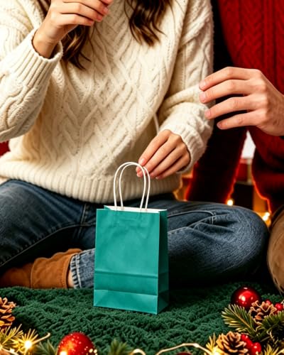 qiqee 24PCS Mini Gift Bag with Handles Bulk 4.5"x2.5"x6" Gift Bags Deep Green Bags Multiple Uses - color: Deep Green