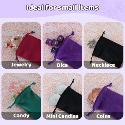 Tapleap 12Pcs Jewelry Bags, 2¾x 3½” Black, Red, Green, Purple Velvet Pouch - color: Black, Red, Green, Purple, size: 2¾ x 3½in