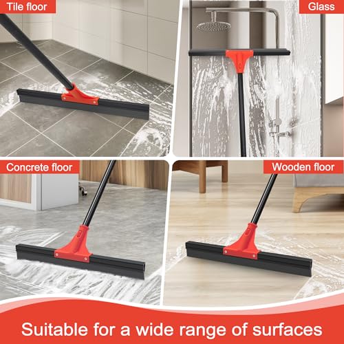 Floor Squeegee with 18'' Silicone Rubber Scraper Head and 58'' Long Adjustable Handle, Heavy Duty Shower Squeegees for Concrete Floor, on Multi-Surface Tile Glass Pool Garage Cleaning - size: 18"