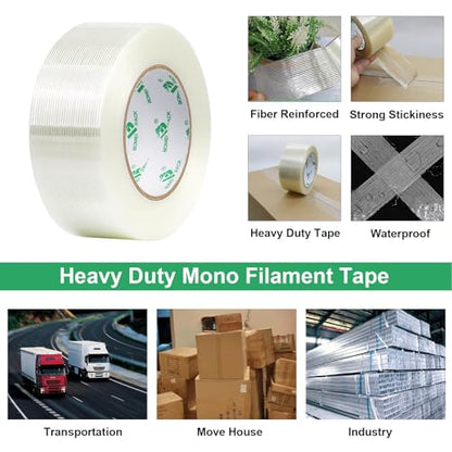 BOMEI PACK Filament Strapping Tape, 5.3 Mil 2 Inch x 60 Yards, Heavy Duty Reinforced Fiberglass Packing Tape, 2 Pack - size: 50mm x 60y/2rolls