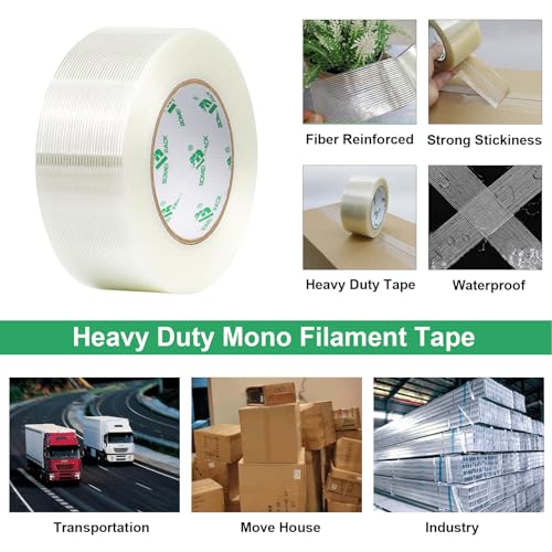 BOMEI PACK 4Rolls Reinforced Packing Tape, Heavy Duty Filament Fiber Strapping Tape 2inch, 5.5Mil x 60Yds, Total 240Yds - size: 50mm x 60y/4rolls