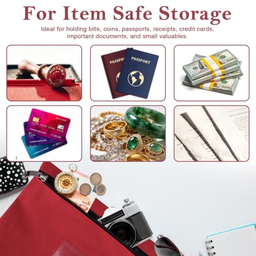 Lockable Money Bag 5x8 Medium Size Oxford Cloth Money Bag with Lock & Keys - color: Red, size: 5x8 In