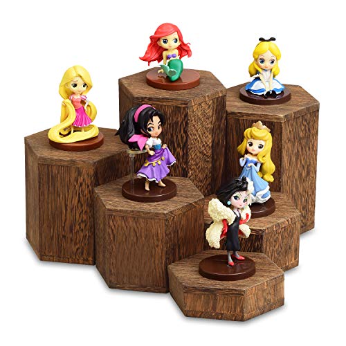 MOOCA 6-Piece Wood Hexagon Jewelry Display Stand Risers for Accessories - color: Brown, 6 Pieces