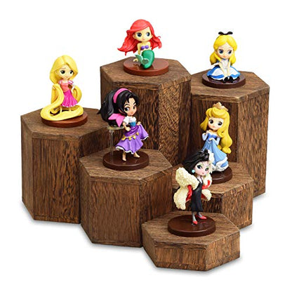 MOOCA 6-Piece Wood Hexagon Jewelry Display Stand Risers for Accessories - color: Brown, 6 Pieces