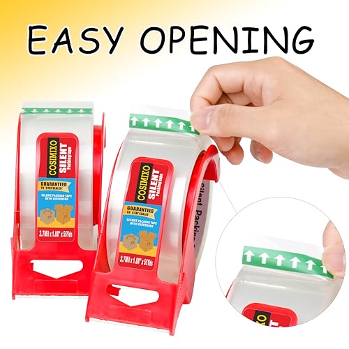 2-Pack No Noise Clear Packing Tape with Dispenser,2.7mil x 1.88" x 55Yds Heavy Duty Noiseless Packing Tape,Clear Packaging Tape for Shipping, Industrial Grade Moving Tape for Boxes COSIMIXO - color: Clear