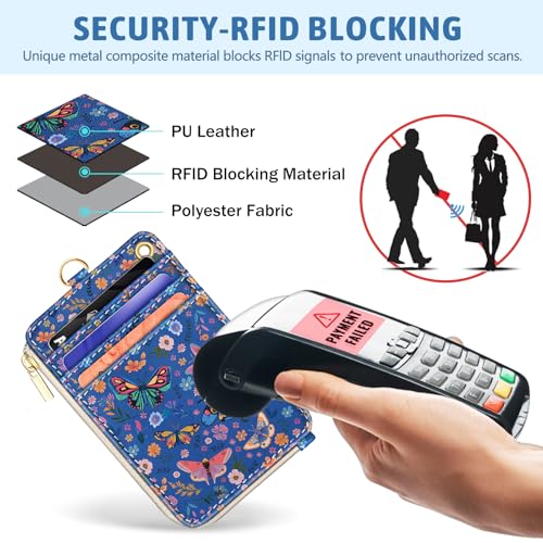 Flowers Butterfly Lanyard Wallet with ID Badge Holder, Small RFID Keychain - color: Butterfly Flower
