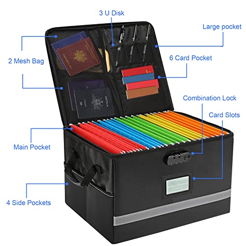 EXLIFBAG Fireproof File Organizer with Lock, 1 Layer - color: Black, size: 1 Layer