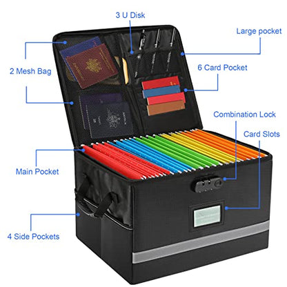 EXLIFBAG Fireproof File Organizer with Lock, 1 Layer - color: Black, size: 1 Layer
