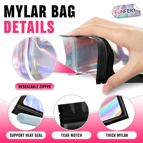 Funfery 300 Pack 3 Size Mylar Holographic Bags with Clear Window,Black - color: Black, size: 2.4x3.9+3x4.7+3.1x5.1 Inch