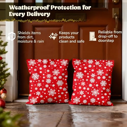 Shop4Mailers Christmas Poly Mailers 10x13 Inch – 100 Pack Snowflake Waterproof Shipping Bags for Small Business, 2 Mil Self-Seal Mailing Envelopes, Durable Red Poly Mailers for Holiday Packaging - size: 100 Pack