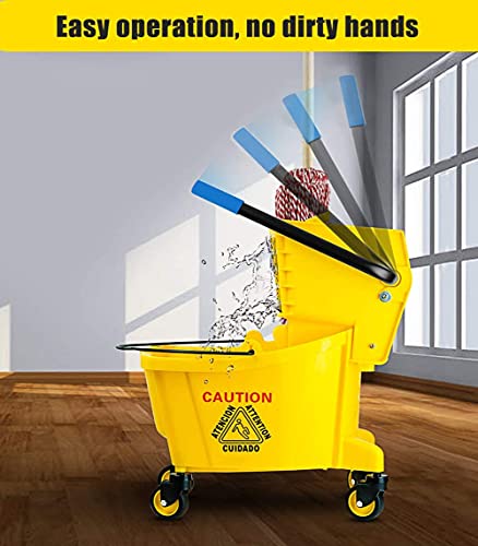 35 Quart Large Capacity Mop Bucket Side Press Cleaning Wringer Trolley for Household & Commercial Use