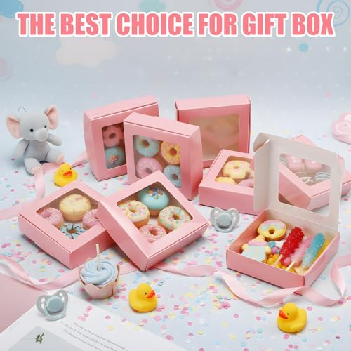 Zonon 30 Pcs Kraft Paper Boxes with Window 4.13 x 4.13 x 1.18inch (Pink) - color: Pink