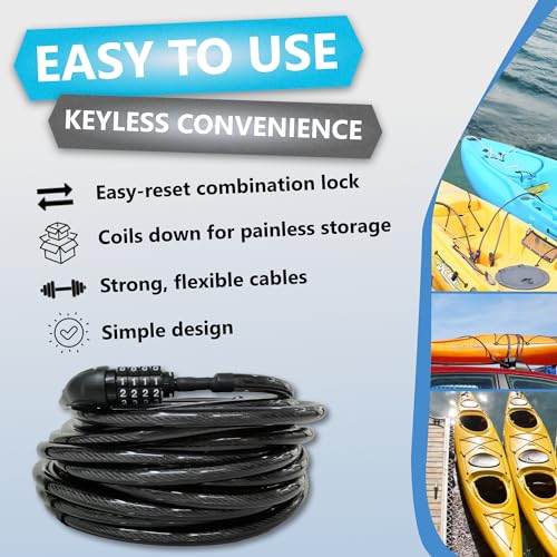 Lumintrail Extra Long Coiled Bike Cable Lock 3/8 Inch 30ft (4, 6, 10, 15, 30ft), Weatherproof Locks for Kayak, Bike, Scooter, Outdoor Equipment, Resettable Combination Lock Anti Theft Protection - size: 30-FT