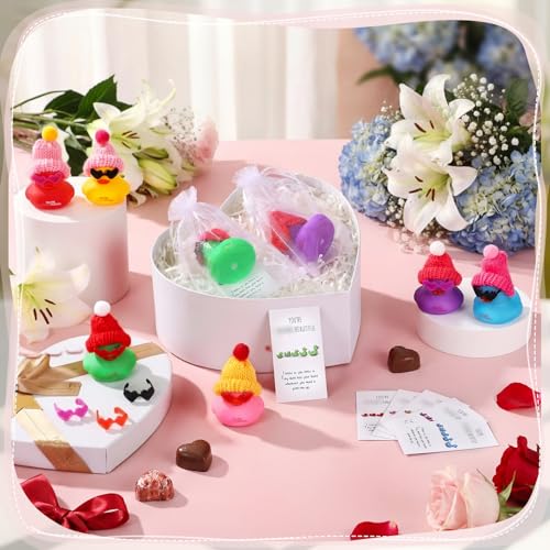Liliful 24 Sets Candy Color Rubber Ducks with Knit Hat Sunglasses Card Bag - color: Candy Color