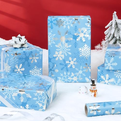 WERNNSAI Christmas Wrapping Paper 17 In x 33 Ft Snowflake Gift Wrap Roll - color: Snowflake-Metallic Foil