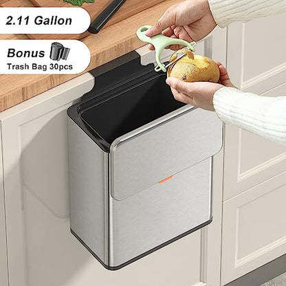 Mbillion 2.1 Gal Silver Hanging Stainless Steel Compost Bin - color: Silver, size: 2.1 Gal