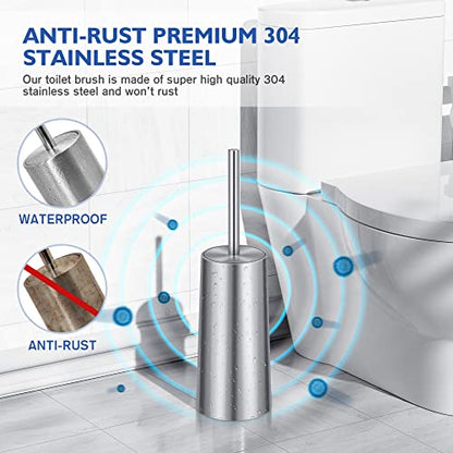 Toilet Brush and Holder, 2 Pack Toilet Brush Stainless Steel, Toilet Bowl Brush for Bathroom Toilet-Ergonomic, Elegant,Durable (Silver) - color: Silver