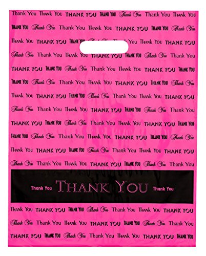 12x15 Hot Pink "Thank You" Die Cut Handle Plastic Bags 50/cs - color: Hot Pink