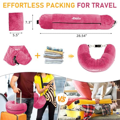 Travel Neck Pillow Stuffable with Clothes, Stuffable Travel Pillow - color: Pink