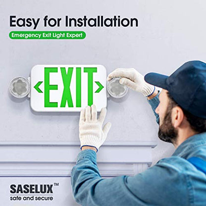 Green Led Exit Sign Emergency Light Combo Adjustable Two Head, Double Sided and Battery Backup Exit Light, Contractor Select, AC 120/277V (1 Pack) - size: 1