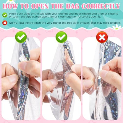 FUNFERY Star Pattern Clear Window Smell Proof 6.3x9.4 Holographic Bags - color: Holographic Star-50P, size: 6.3x9.4 inch
