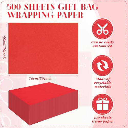 500 Sheets Red Tissue Paper Bulk 20 x 30 Inch for Christmas Gift Bags - color: Red, size: 20 x 30 Inch