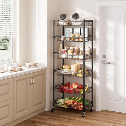 SINGAYE 6 Tier Shelf Wire Shelving Adjustable Storage Shelves Basket Rack - color: Black, size: 6-Tier[17"Dx12"Wx63"H]