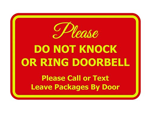 Signs ByLITA Classic Framed Please Do Not Knock Or Ring Doorbell Wall or Door Sign - Easy Installation | Mail Delivery Instruction | Do Not Disturb (Red/Yellow) - Small 1 Pack - color: Red/Yellow, size: 4 x 6" - Small (1 Pack)