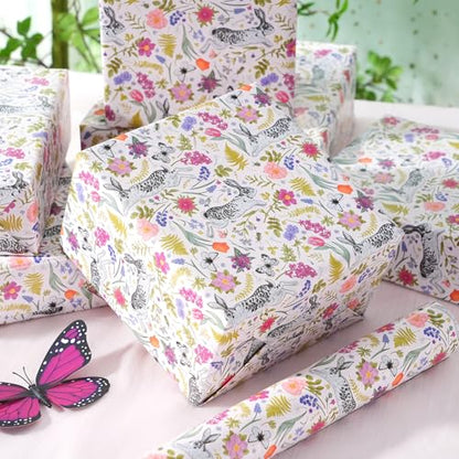 Ulmasinn Easter Wrapping Paper Roll - 17 Inches x 33 Feet - Adorable Bunny Rabbits and Flower Design with Cut Lines Great for Traditional Easter, Holiday and Party - color: Floral-Easter