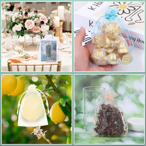 Partyeah 100Pcs White Organza Bags,4x6 Inch Small Mesh Drawstring Bags - color: White, size: 100 count (Pack of 1)
