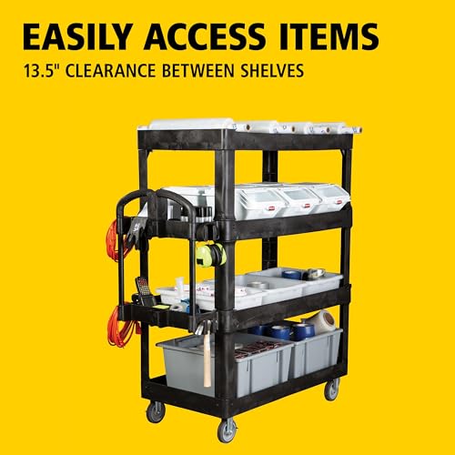 New Rubbermaid Commercial Products 4-Shelf Utility/Service Quad Cart, Heavy Duty Large, Lipped Shelf, Ergonomic Handle, 700 lbs. Capacity, for Warehouse/Garage/Cleaning/Manufacturing (2128657) Black - color: Black, size: Large, style: 4-Shelf