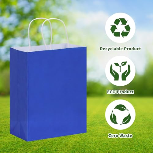 OUTUXED 150pcs Blue Paper Bags with Handles, 8x4x10 Gift Bags with Handles - color: Blue 8x4x10in, size: 1 Count (Pack of 150)