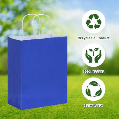 OUTUXED 150pcs Blue Paper Bags with Handles, 8x4x10 Gift Bags with Handles - color: Blue 8x4x10in, size: 1 Count (Pack of 150)