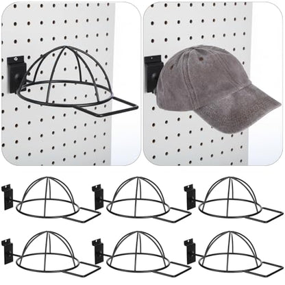 6 Pcs Metal Hat Display and Holder, Wall Mounted Slatwall Rack Organizer for Baseball Caps, Beanies, Wigs, for Home and Retail Store, Black