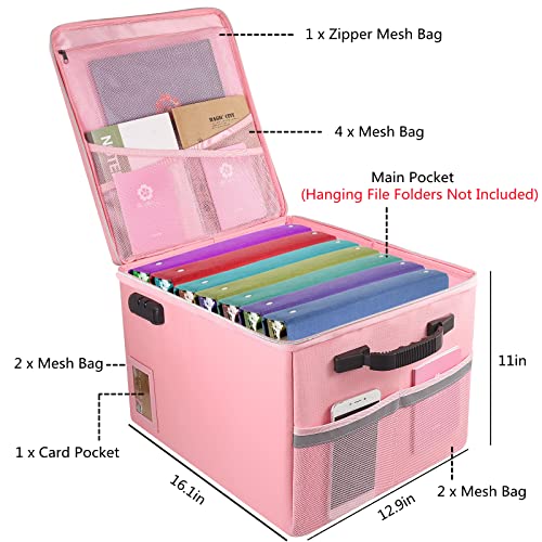 TOMKID Fireproof File Cabinet with Lock, Fireproof Document Organizer Collapsible File Box Filing Cabinet with Handle for Letter Legal Folder Certifications - color: Pink