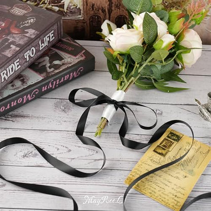 MAYREEL Black Satin Ribbon 1/2 Inch Double Faced 50 Yards Thin - color: Black, size: 1/2 Inch
