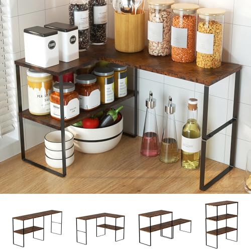 Golener Kitchen Counter Organizer, Countertop Shelf, Adjustable, Stackable - color: Rustic Brown, size: Large