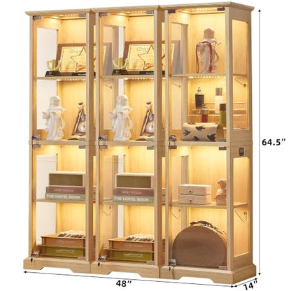 LELELINKY Farmhouse Narrow Glass Display Cabinet with Doors Set of 3 - color: Natural, size: 3 Pack